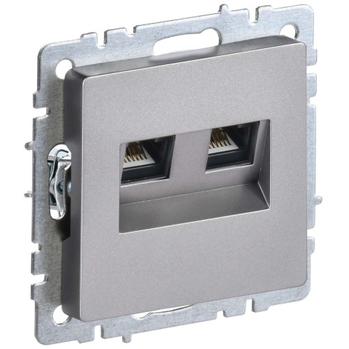 BRITE Розетка компьютерная двойная RJ45 кат.5E РК10-2-БрС сталь IEK