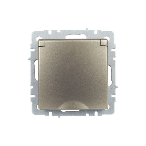 BRITE Розетка 1-местная с заземлением с защитными шторками и крышкой 16А IP20 РСбш10-3-БрШ шампань IEK