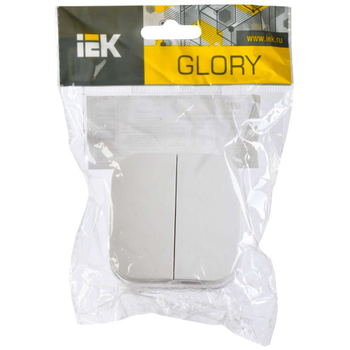 GLORY Выключатель 2-клавишный для открытой установки 10А ВС20-2-0-ХБ белый IEK