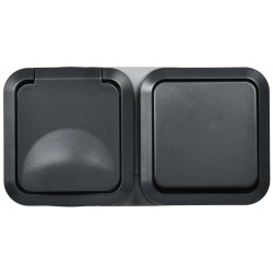 TORS Блок розетка + выключатель горизонтальный 16А IP55 TS142 графит IEK