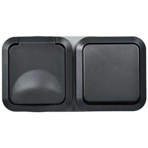 TORS Блок розетка + выключатель горизонтальный 16А IP55 TS142 графит IEK