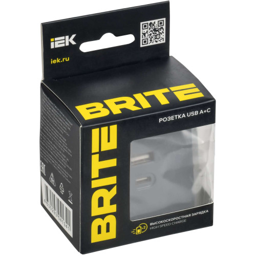 BRITE Розетка USB A+C 45Вт высокоскоростная зарядка РЮ11-2-БрМ маренго IEK