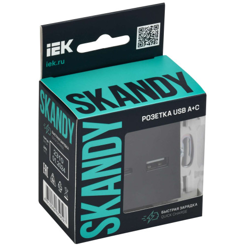 SKANDY Розетка USB A+C 18Вт SK-R13Bl черный IEK