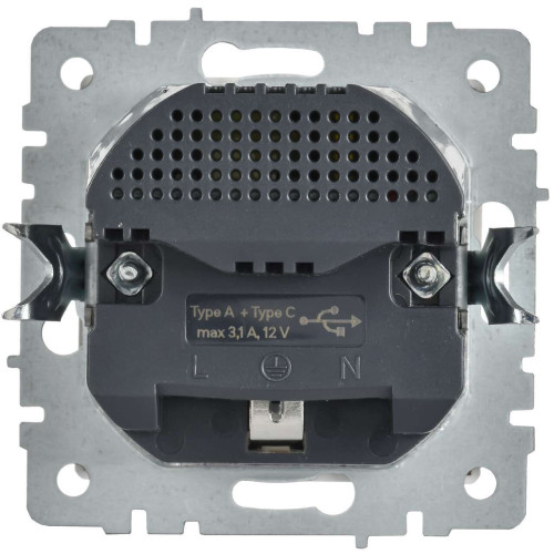 BRITE Розетка 1-местная с заземлением с защитными шторками 16А с USB A+C 18Вт РЮш11-1-БрАБ арктический белый IEK