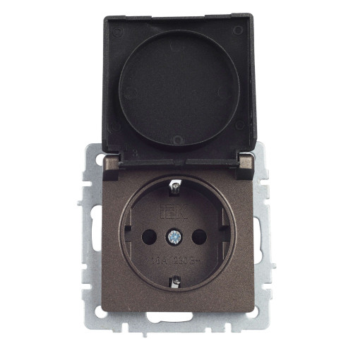 BRITE Розетка 1-местная с заземлением с защитными шторками и крышкой 16А IP44 РСбш10-3-44-БрТБ темная бронза IEK