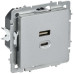 BRITE Розетка USB A+C 45Вт высокоскоростная зарядка РЮ11-2-БрА алюминий IEK