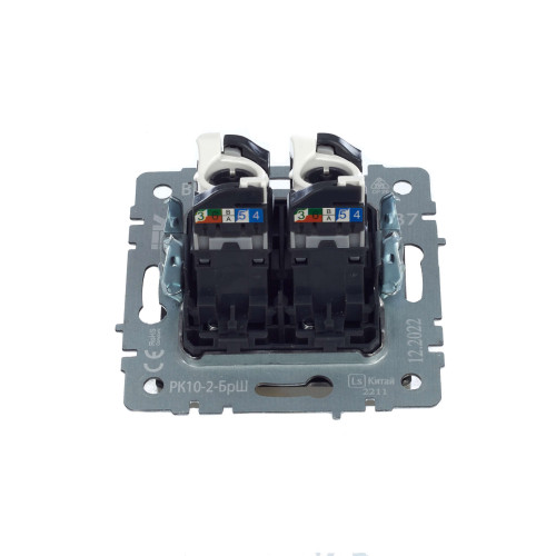 BRITE Розетка компьютерная двойная RJ45 кат.5E РК10-2-БрШ шампань IEK
