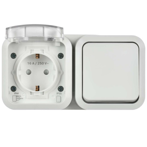 TORS Блок розетка + выключатель горизонтальный 16А IP55 TS342 белый IEK